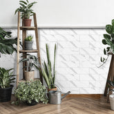 Kitchen Peel and Stick Tiles, Bathroom Shower Wall Tile Stickers Imitation White Marble, White Tile with Gray Texture 4x12 Inch x 0.07 Inch Thickness